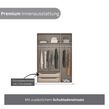 Drehtürenschrank >Alba< inkl. Schubladen, Spiegel / Eiche Artisan Dekor - 136x197x54 (BxHxT)