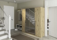 Drehtürenschrank >Alba< inkl. Einteilung, Eiche Artisan Dekor / Spiegel - 181x197x54 (BxHxT)