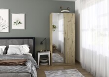 Drehtürenschrank >Alba< in Eiche Artisan Dekor / Spiegel - 91x197x56 (BxHxT)