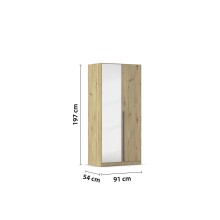 Drehtürenschrank >Alba< in Eiche Artisan Dekor / Spiegel - 91x197x56 (BxHxT)