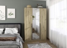 Drehtürenschrank >Alba< in Eiche Artisan Dekor / Spiegel - 136x197x56 (BxHxT)