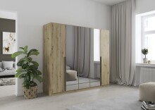 Drehtürenschrank >Alba< in Eiche Artisan Dekor / Spiegel - 226x197x54 (BxHxT)