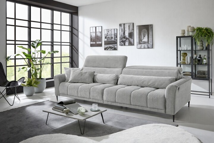 Big-Sofa >Wolve< 2x elektr. Verstellung, Kissen, Cord mint - 280x108x118cm BxHxT