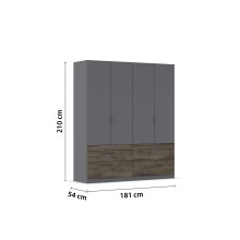 Drehtürenschrank >Koda< in grau metallic / Atlantic Oak dunkel, Holzwerkstoff