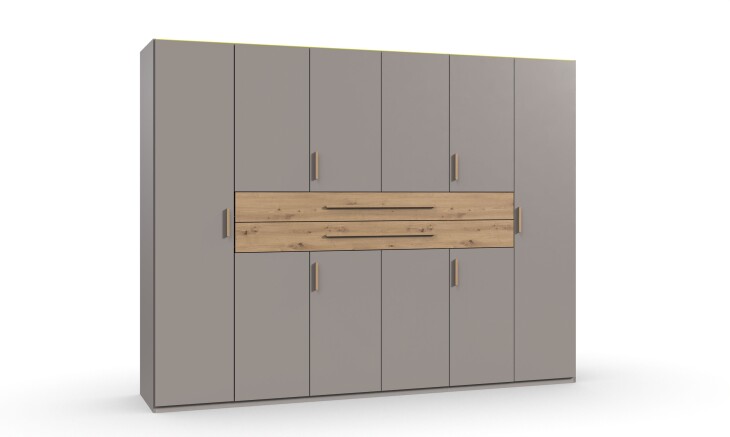 Drehtürenschrank >DIGIT< in SAHARAGRAU + EICHE DEKOR - 270x208x58cm (BxHxT)