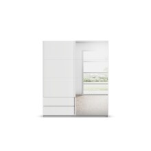 Schwebetürenschrank >Elara< in alpinweiß / Spiegel - 181x210x62 (BxHxT)