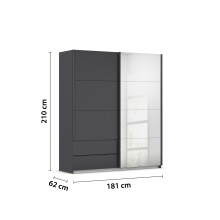 Schwebetürenschrank >Elara< in grau metallic / Spiegel - 181x210x62 (BxHxT)
