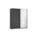 Schwebetürenschrank >Elara< in grau metallic / Spiegel - 181x210x62 (BxHxT)