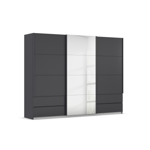 Schwebetürenschrank >Elara< in grau metallic / Spiegel - 271x210x62 (BxHxT)