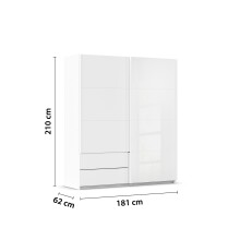 Schwebetürenschrank >Elara< in alpinweiß / Glas kristallweiß, Holzwerkstoff