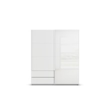 Schwebetürenschrank >Elara< in alpinweiß / Glas kristallweiß, Holzwerkstoff