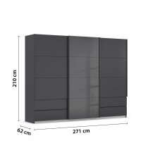 Schwebetürenschrank >Elara< in grau metallic / Glas basalt - 271x210x62 (BxHxT)
