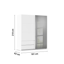 Schwebetürenschrank >Elara< in alpinweiß / Grauspiegel - 181x210x62 (BxHxT)