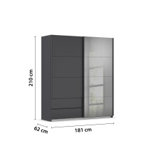 Schwebetürenschrank >Elara< in grau metallic / Grauspiegel - 181x210x62 (BxHxT)
