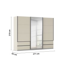 Schwebetürenschrank >Elara< in champagner / Spiegel - 271x210x62 (BxHxT)