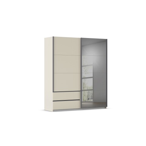Schwebetürenschrank >Elara< in champagner / Grauspiegel - 181x210x62 (BxHxT)
