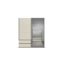 Schwebetürenschrank >Elara< in champagner / Grauspiegel - 181x210x62 (BxHxT)