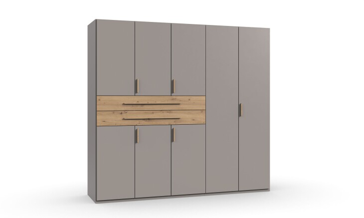 Drehtürenschrank >DIGIT< in SAHARAGRAU + EICHE DEKOR - 225x208x58cm (BxHxT)