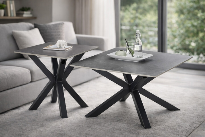 Couchtisch >Janin< (2er-Set) Steinoptik-grau / schwarz- 80x45x80 / 55x55x55 (B/H/T)