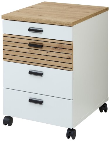 Rollcontainer >Glenn< in Weiß / Artisan Dekor, MDF - 45x66x55cm (BxHxT)
