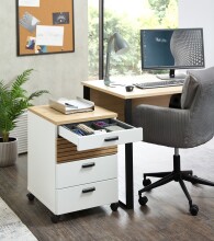 Rollcontainer >Glenn< in Weiß / Artisan Dekor, MDF - 45x66x55cm (BxHxT)