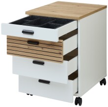 Rollcontainer >Glenn< in Weiß / Artisan Dekor, MDF - 45x66x55cm (BxHxT)