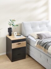 Rollcontainer >Glenn< in Schwarz / Artisan Eiche Dekor, MDF - 45x66x55cm (BxHxT)