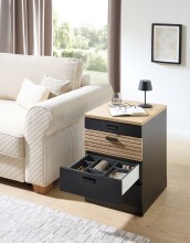 Rollcontainer >Glenn< in Schwarz / Artisan Eiche Dekor, MDF - 45x66x55cm (BxHxT)