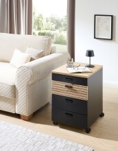 Rollcontainer >Glenn< in Schwarz / Artisan Eiche Dekor, MDF - 45x66x55cm (BxHxT)