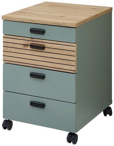 Rollcontainer >Glenn< in Schilfgrün / Artisan Eiche Dekor - 45x66x55 (BxHxT)