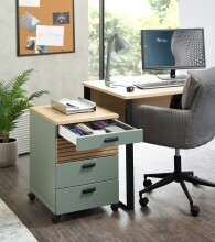 Rollcontainer >Glenn< in Schilfgrün / Artisan Eiche Dekor - 45x66x55 (BxHxT)