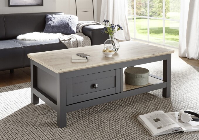 Couchtisch >Bocage< in San Remo, anthrazit, Holzwerkstoff - 114x43x60cm (BxHxT)