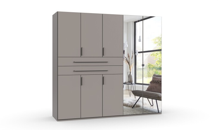 Drehtürenschrank >DIGIT< in SAHARAGRAU / SPIEGEL - 225x208x58cm (BxHxT)