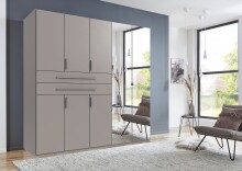 Drehtürenschrank >DIGIT< in SAHARAGRAU / SPIEGEL - 225x208x58cm (BxHxT)