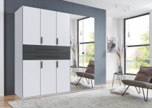 Drehtürenschrank >DIGIT< in WEISS / SCHWARZ / SPIEGEL - 225x208x58cm (BxHxT)