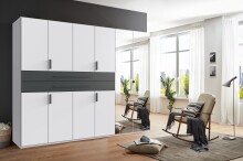 Drehtürenschrank >DIGIT< in WEISS / SCHWARZ / SPIEGEL - 270x208x58cm (BxHxT)