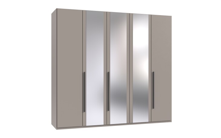 Drehtürenschrank >LONDON< in SAHARAGRAU / SPIEGEL / SCHWARZ - 225x208x58 (BxHxT)
