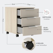 Rollcontainer >Santorin< in Riva Eiche / Cashmere - 45x61x55 (BxHxT)