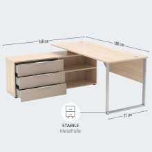 Regal-Schreibtisch >Santorin< in Riva Eiche Dekor, Melamin - 180x77x160 (BxHxT)