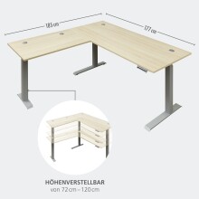 Eckschreibtisch >Santorin< in Riva Eiche Dekor, Melamin - 185x72x177cm (BxHxT)