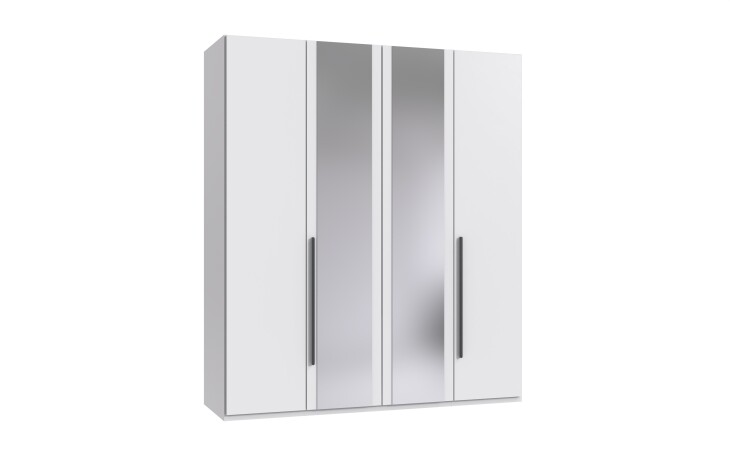 Drehtürenschrank >LONDON< in WEISS / SPIEGEL - 180x208x58cm (BxHxT)