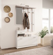 Kompaktgarderobe >Vera< (2-tlg.) in Weiß, Holzwerkstoff - 100x190x26cm (BxHxT)
