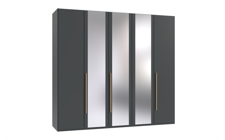 Drehtürenschrank >LONDON< in GRAFIT / SPIEGEL - 225x208x58cm (BxHxT)