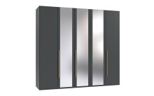 Drehtürenschrank >LONDON< in GRAFIT / SPIEGEL - 225x208x58cm (BxHxT)