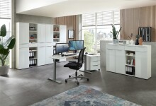 Aktenschrank >Santorin< in Weiß, Holzwerkstoff / Glas - 40x198x38cm (BxHxT)
