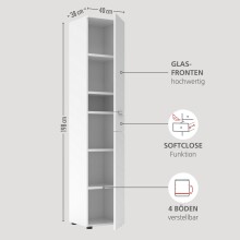 Aktenschrank >Santorin< in Weiß, Holzwerkstoff / Glas - 40x198x38cm (BxHxT)
