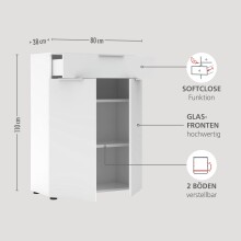 Aktenschrank >Santorin< in Weiß, Holzwerkstoff / Glas - 80x110x38cm (BxHxT)