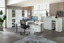 Aktenschrank >Santorin< in Weiß, Holzwerkstoff / Glas - 40x110x38cm (BxHxT)