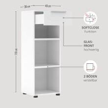 Aktenregal >Santorin< in Weiß, Holzwerkstoff / Glas - 40x110x38cm (BxHxT)