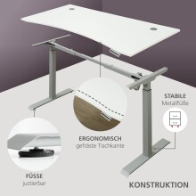 Schreibtisch >Santorin< höhenverstellbar, Weiß - 160x72x77cm (BxHxT)